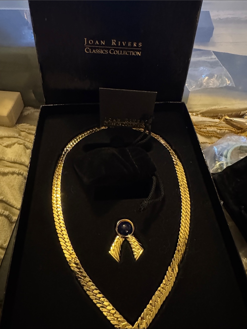 Joan Rivers Gold Tone Chain Necklace with interchangeable colors Ribbon Pendant